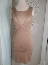 GUESS Eugenia Tan Champagne Nude Bodycon Midi Sweater Dress Size Medium NWT
