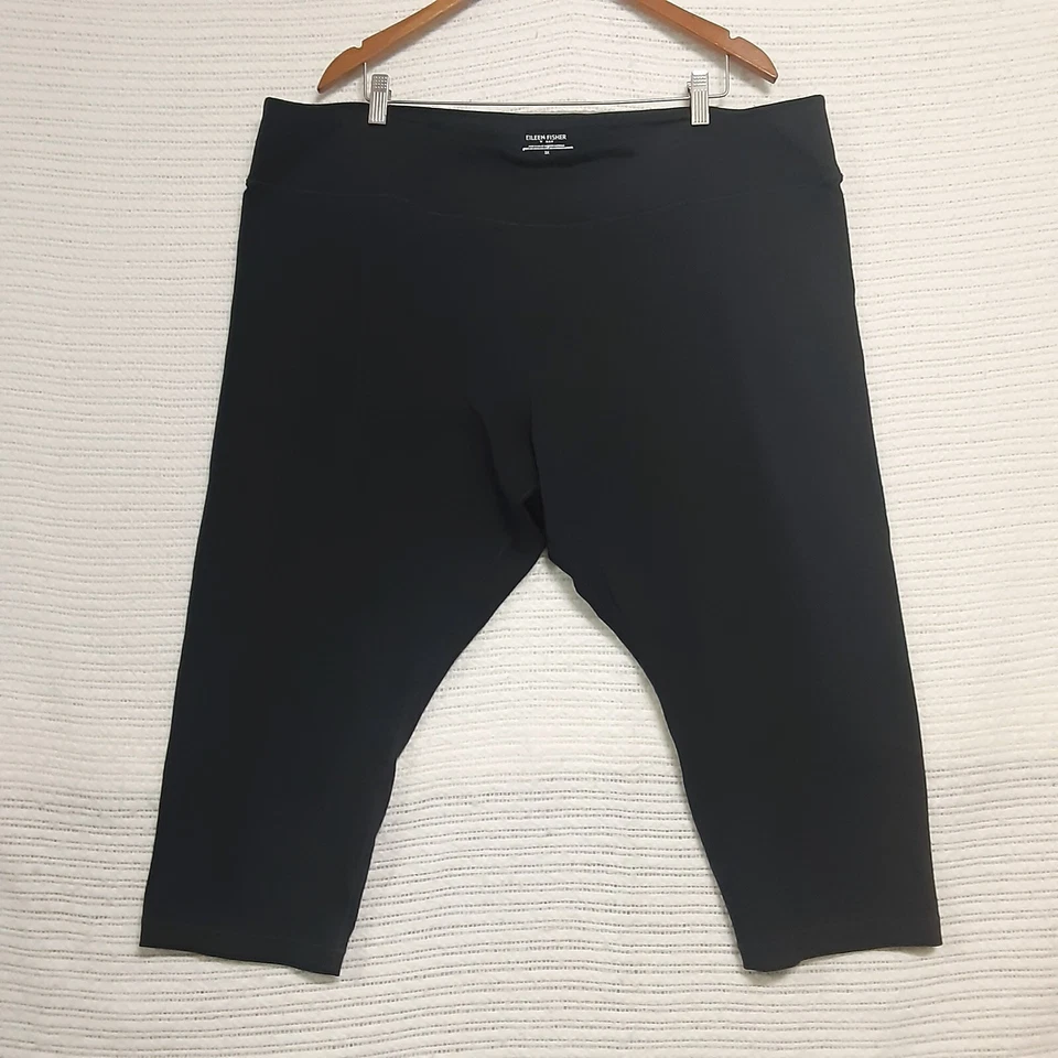 Eileen Fisher 3X Women Black Cotton Pull On Stretch Waistband Capri Leggings - Image 2 of 4