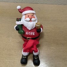 Christmas Santa Shelf Sitter Sitting Dangling Legs Figurine Resin Fabric 4" Vtg