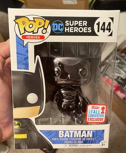 Funko POP! Dc Comics Super Heroes Black Chrome Batman #144 NYCC Fall 2017