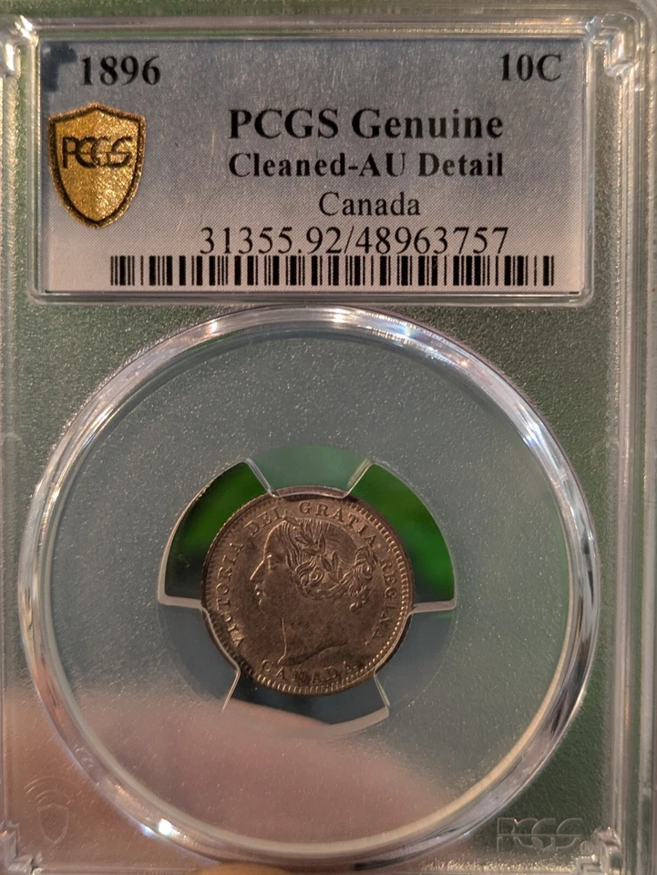 1896 Canada 10 Cents Obverse 5  AU Details Cleaned PCGS Graded - Image 2 of 4
