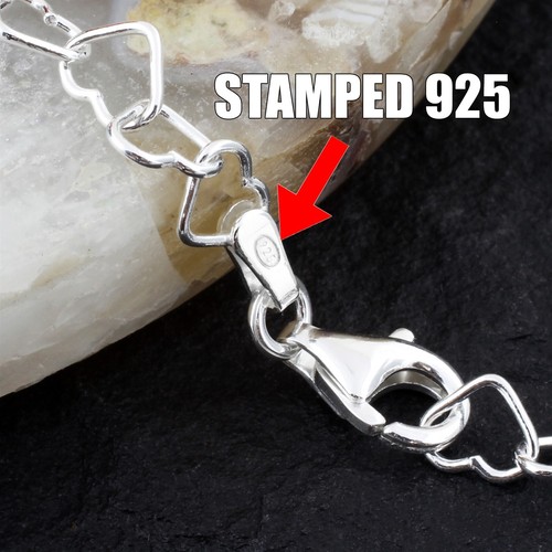 Real 925 Sterling Silver Heart Linked Chain Necklace Made in Italy - Picture 3 of 6