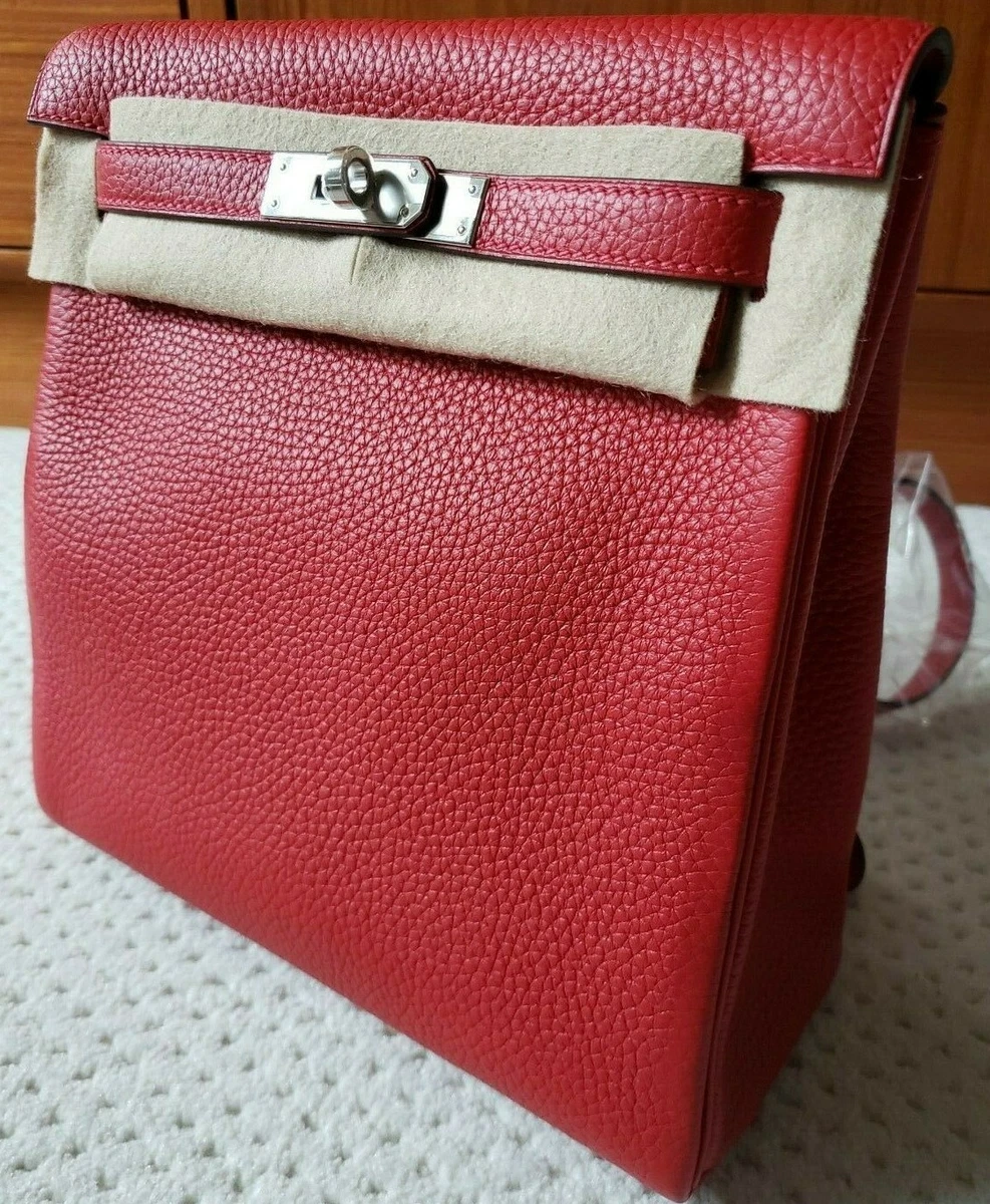 NEW & RARE Hermes Paris KELLY ADO II Backpack Rouge Casaque Red  Clemence