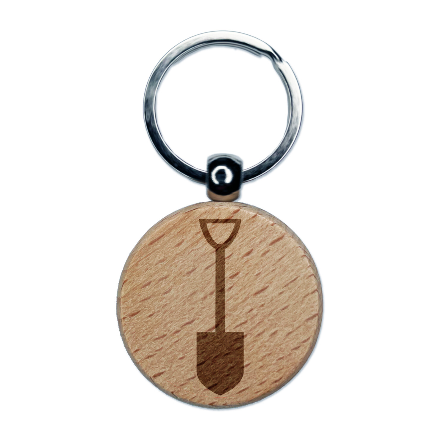 Shovel Silhouette Tools Engraved Wood Round Keychain Tag Charm