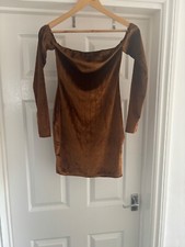 Ladies Brown Dress Size 8 Pretty Little Thing Brand New BNT Bodycon Velvet Choco