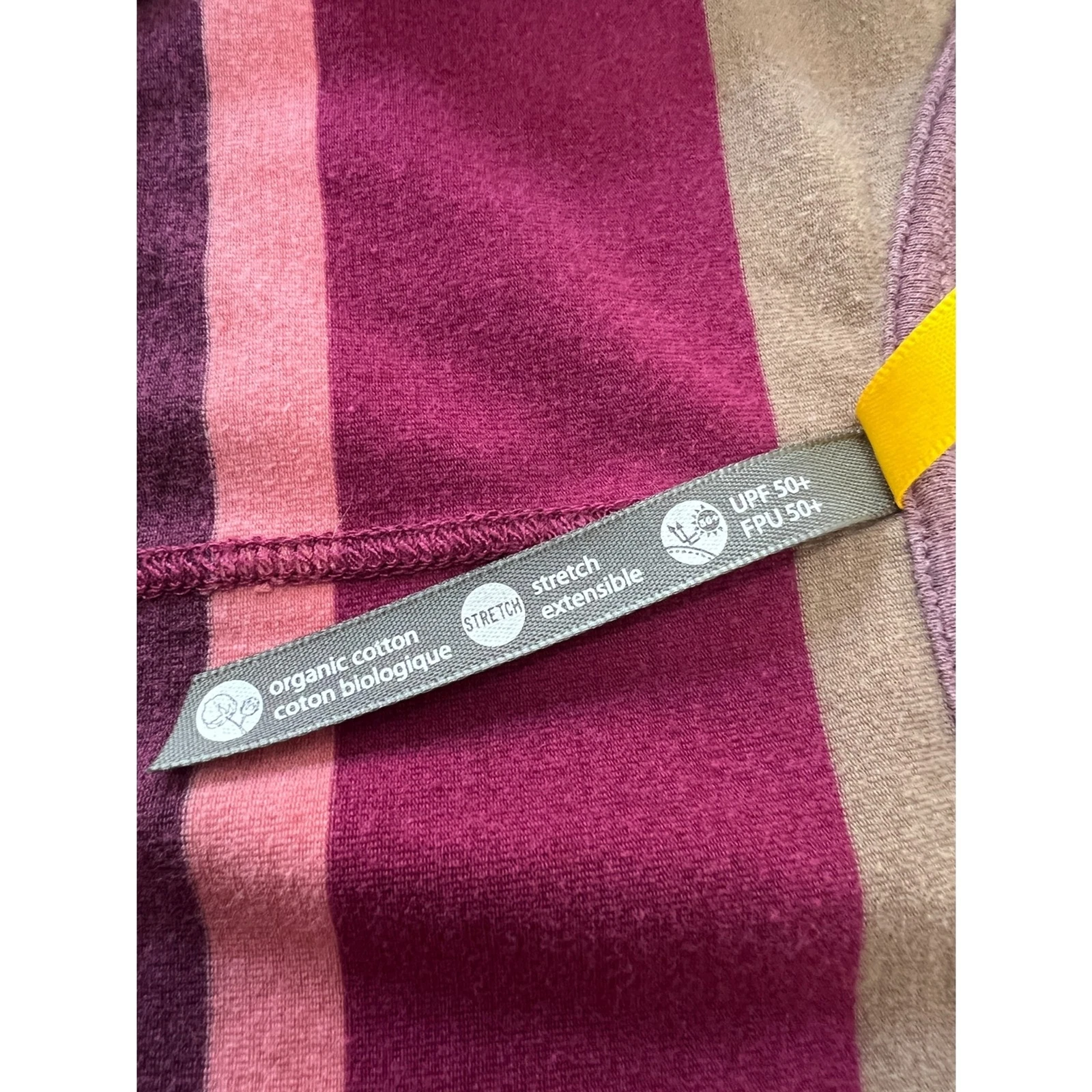 lole striped organic cotton v neck 3/4 sleeve shirt