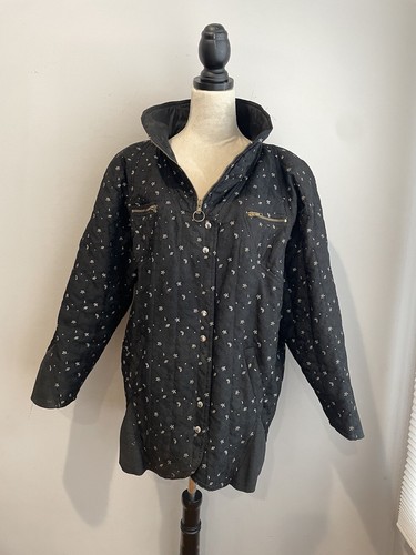 Vintage Women's Black Gold Floral Made Italy Lined Bomber Jacket Sz 42 - Picture 5 of 15