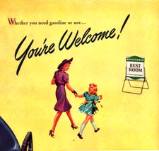 Texaco Gas Station Mom & Girl go to Clean Rest Room Vintage Print Ad 1941