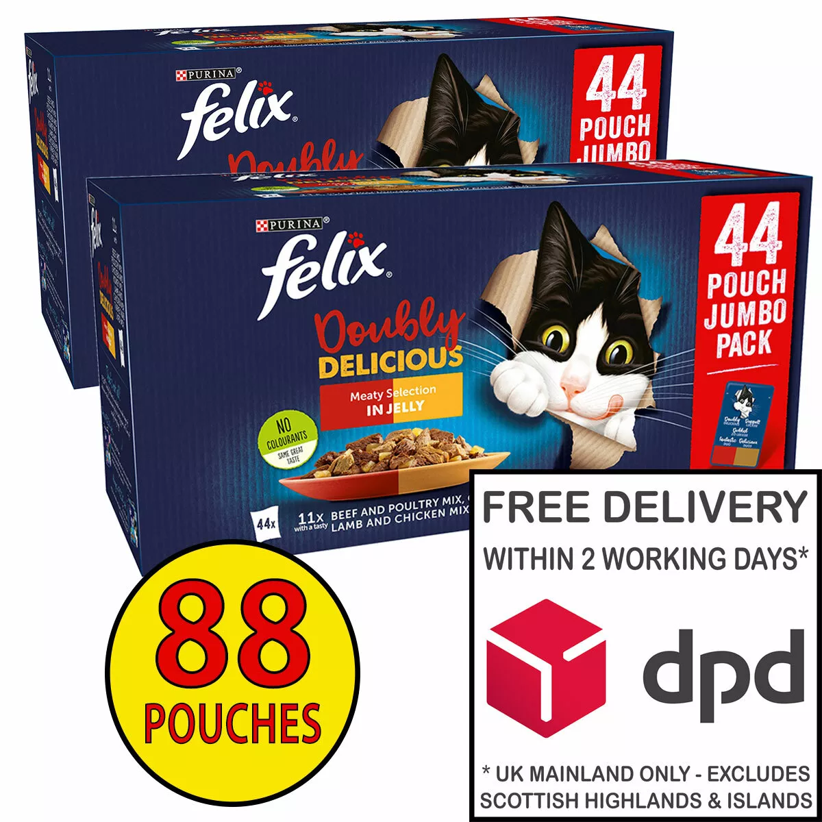 Felix Doubly Delicious Meaty Selection in Jelly Cat Food Bulk 88 x 100g