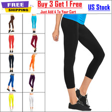 Women Capri Leggings Pants Yoga Cropped Seamless Women Solid Capris Stretchy