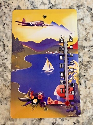 DC3 with Vintage Island Scene Thermometer Magnet / Free Shipping 