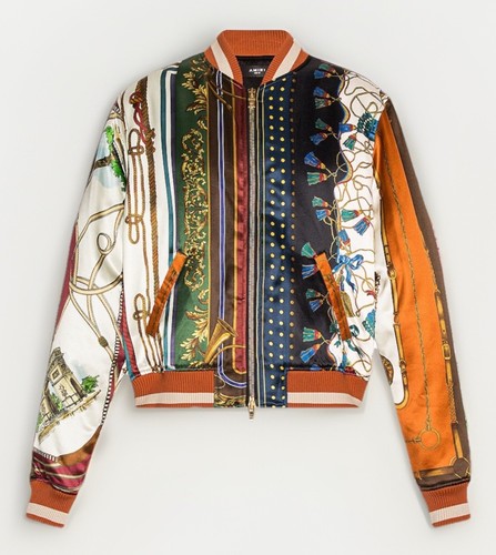 NEW‼️AMIRI⚡️Men's size 50/Large scarf patchwork satin cropped bomber jacket NWT