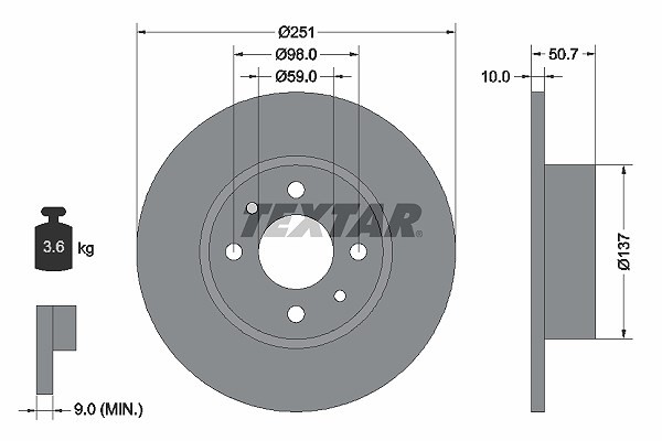 2X Textar Bremsscheibe Hinterachse U.A. FüR Alfa Romeo, Chrysler, Fiat, Lancia-image