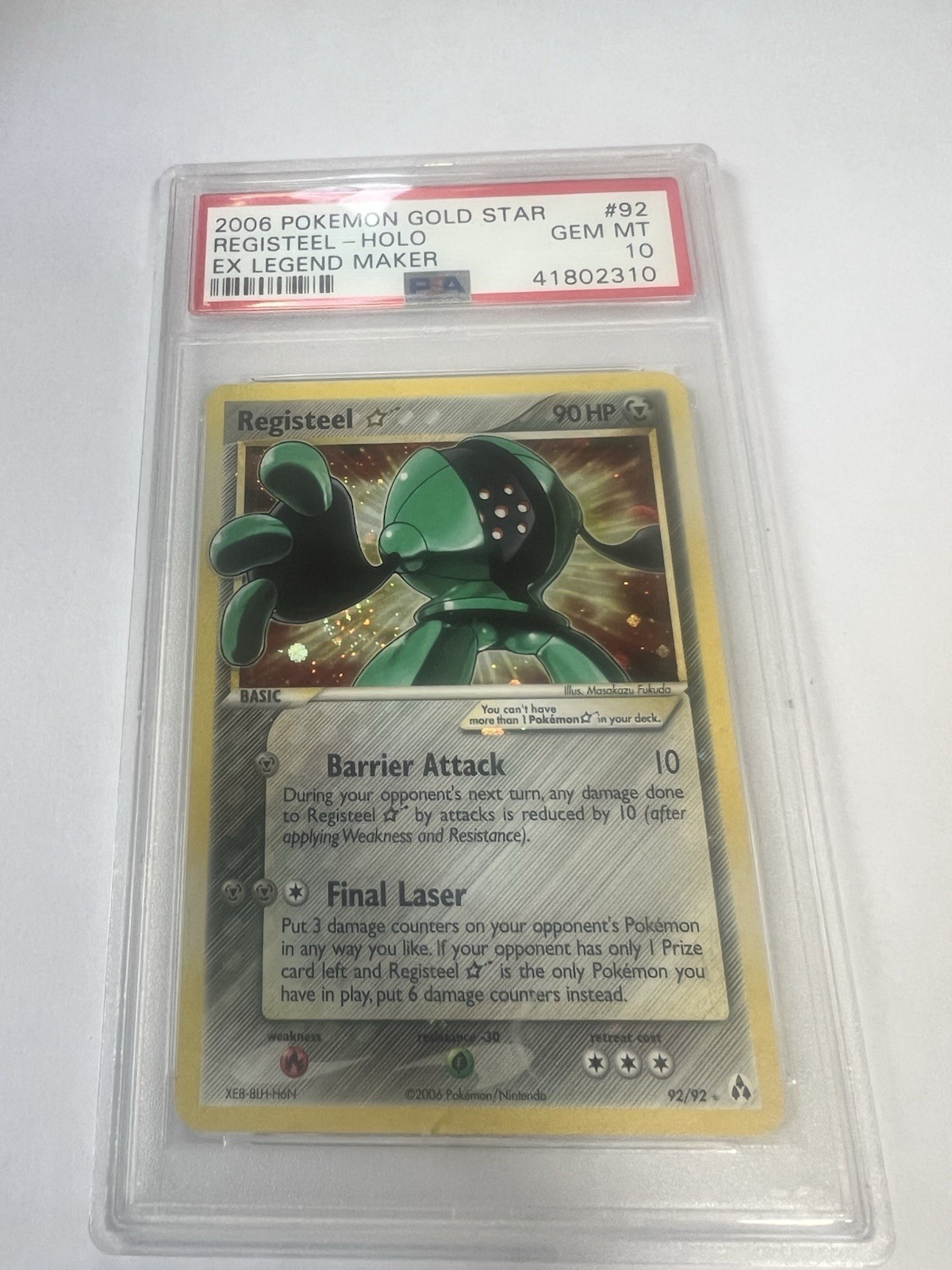 2006 Pokemon Registeel Star Gold Star Holo EX Legend Maker 92/92 PSA 10