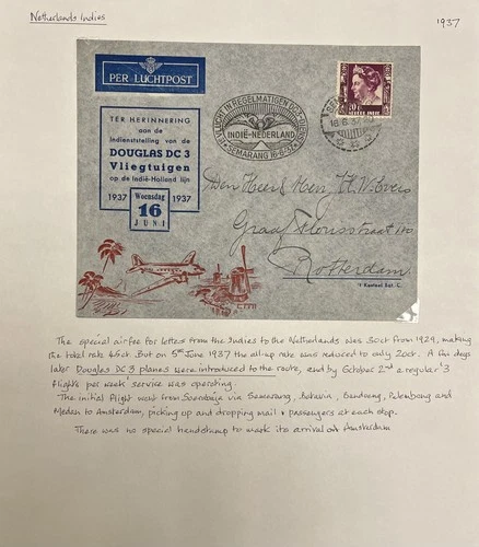 1937 Netherlands East Indies cover Maiden flight Soerabaja to Amsterdam - A1527