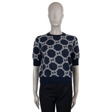 72988 auth GUCCI blue  cream wool 2022 GG REVERSIBLE Sweater XS