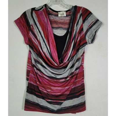 Lavish Blouse Red Grey Woman Size Small Black Double Lightweight Party Night Out