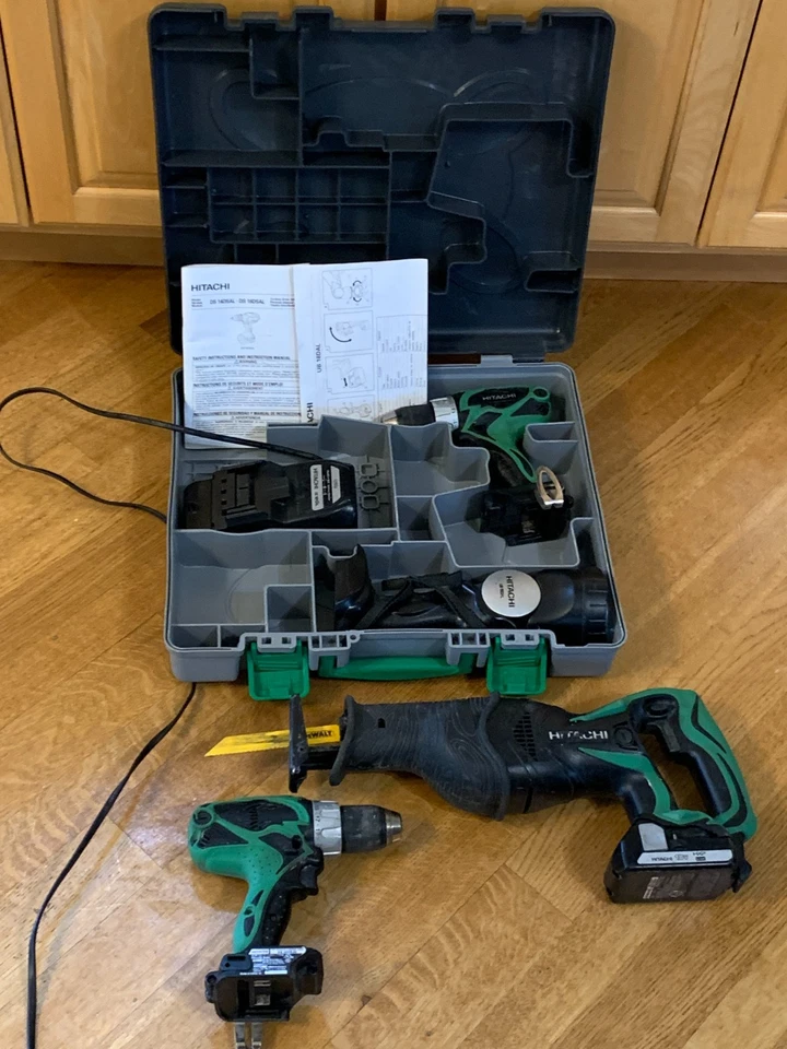 Hitachi 18V Cordless Tool Lot: 2 Drills, Recip Saw, Flashlight, Battery, Charger - Image 2 of 4