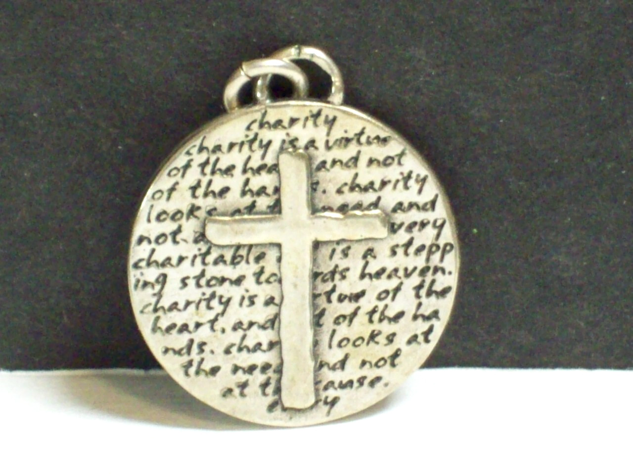 Fine Silver 950 Cross Pendant Charity is a Virtue Circle  Charm Kevin N Anna