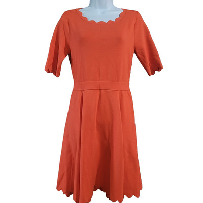 MILLY Scalloped Knit Dress Size M Orange Half Sleeve Cozy Colorful Casual