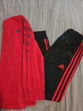 Boy's Size 10/12 Adidas Sweat Suit . Red And Black. Hooded Long Sleeve  Joggers