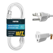 Indoor Outdoor Extension Cord 10 FT Waterproof, 16/3 Gauge Heavy Duty White E...