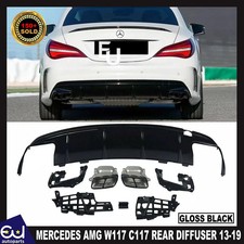REAR DIFFUSER FOR MERCEDES AMG W117 C117 CLA45 GLOSS BLK QUAD EXHAUST TAIL PIPE
