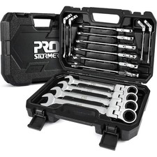 14-Piece Metric Flex-Head Ratcheting Wrench Set 6-19mm Combination Wrench Kit