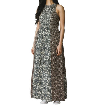 NEW Japna Smocked Bodice Sleeveless Maxi Dress Medium Boho Blue Paisley Floral