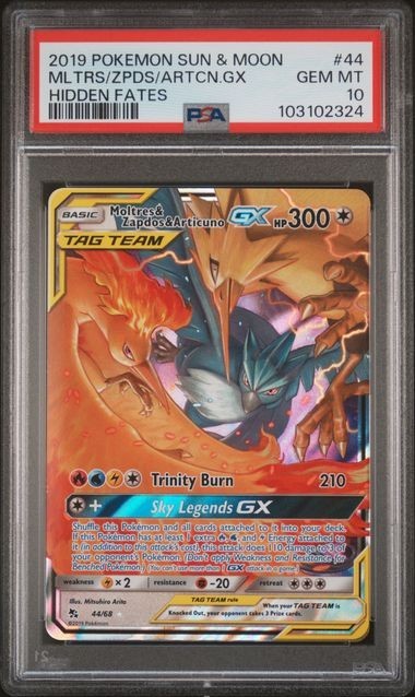 Pokemon Card Moltres Zapdos Articuno GX #44 Sun & Moon PSA 10 GEM MINT