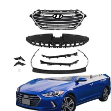 7pcs Grill+Radiator Cover+Bumper Lid+4 Bracket Set For Hyundai Elantra 2017 2018