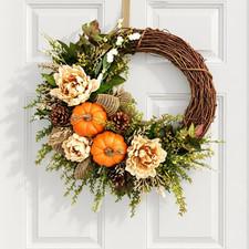 Fall Pumpkin Wreath for Front Door, Thanksgiving Autumn Decor