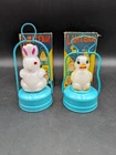 Amico Peep Chick Easter Bunny Lantern Light Lamp Battery Tin Milk Glass New Box
