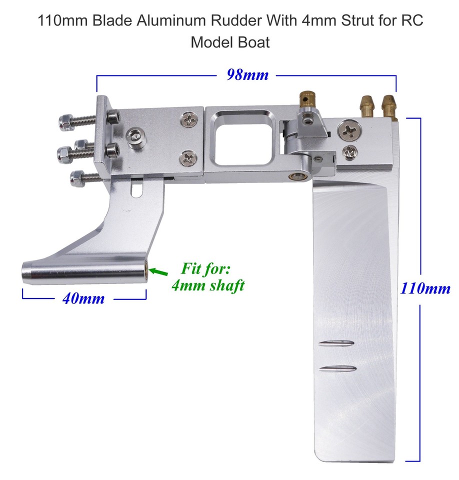 110mm Blade Aluminum Rudder w/ 4mm Strut 4mm Flex Cable Set for RC ...