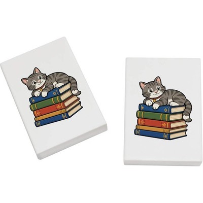 2 Radiergummis/Gummis ''Katze liegend auf einem Bücherstapel'' 45 mm (ER00059041)