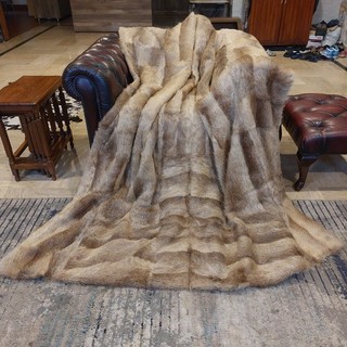 Genuine Real Natural Nutria Beaver Fur Blanket King Size throw 83"x75" Rug 7239