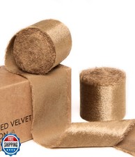 Vitalizart Gold Ribbon 1.5" Velvet Handmade Frayed Edges Glossy Ribbon for Ch