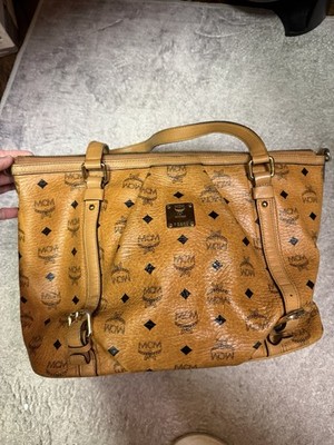 MCM Brown Monogram Satchel Zip Top Handle Bag w/ Gold Hardware
