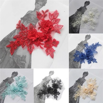 2PCS 3D Blumen Stickerei Spitze Braut Applikationen DIY Hochzeits Kleid Dekor - Bild 1 von 4