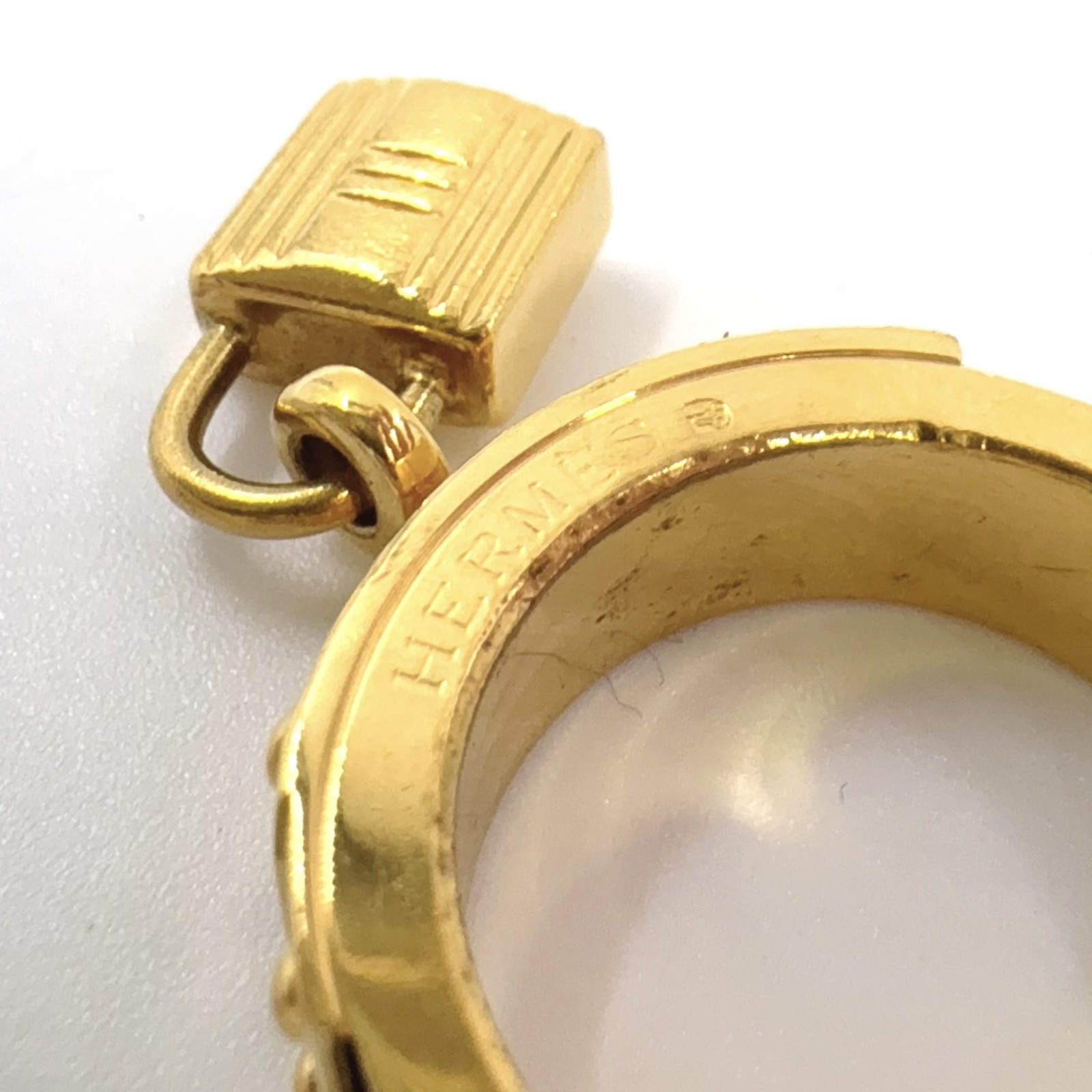 HERMES Kelly charm scarf ring gold black Leather Metal