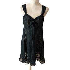 Vtg Victorias Secret Black Floral Burnout Nightie Night Gown Gold Label Sz M