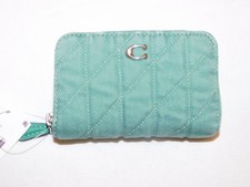 Coach Essential Small Zip Around Card Case in Quilted Dyed Colored Denim NWT