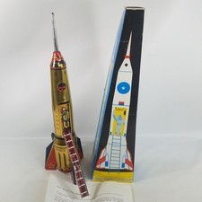 Vtg Holdraketa Tin Friction Rocket Spaceship Hungarian CCCP Intercosmos Box Gold