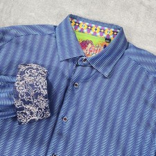 Robert Graham Shirt Mens L/G Long Sleeve Button Down Blue Pattern Flip Cuff