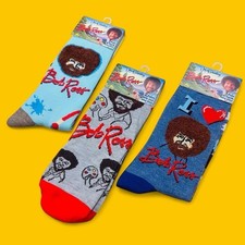 Bob Ross Joy of Painting Novelty Crew Socks 3 Pair Set Fuzzy Hair NWT Artist
