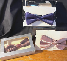 Vntg Wembley Formal Wear Satin Bow Ties -Butterfly Clip,  Pre-tied