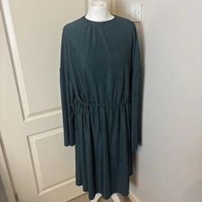 Zara Size Medium teal green pleated midi dress Cinch Waist Chic Glam Xmas