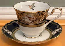 Noritake Foxboro 4302 Cup And Saucer Set Hand Painted Bird Cobalt MINT