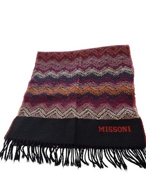 Missoni Scarf 100% Lambswool Made in Italy Multicolor Zigzag Fringe Designer