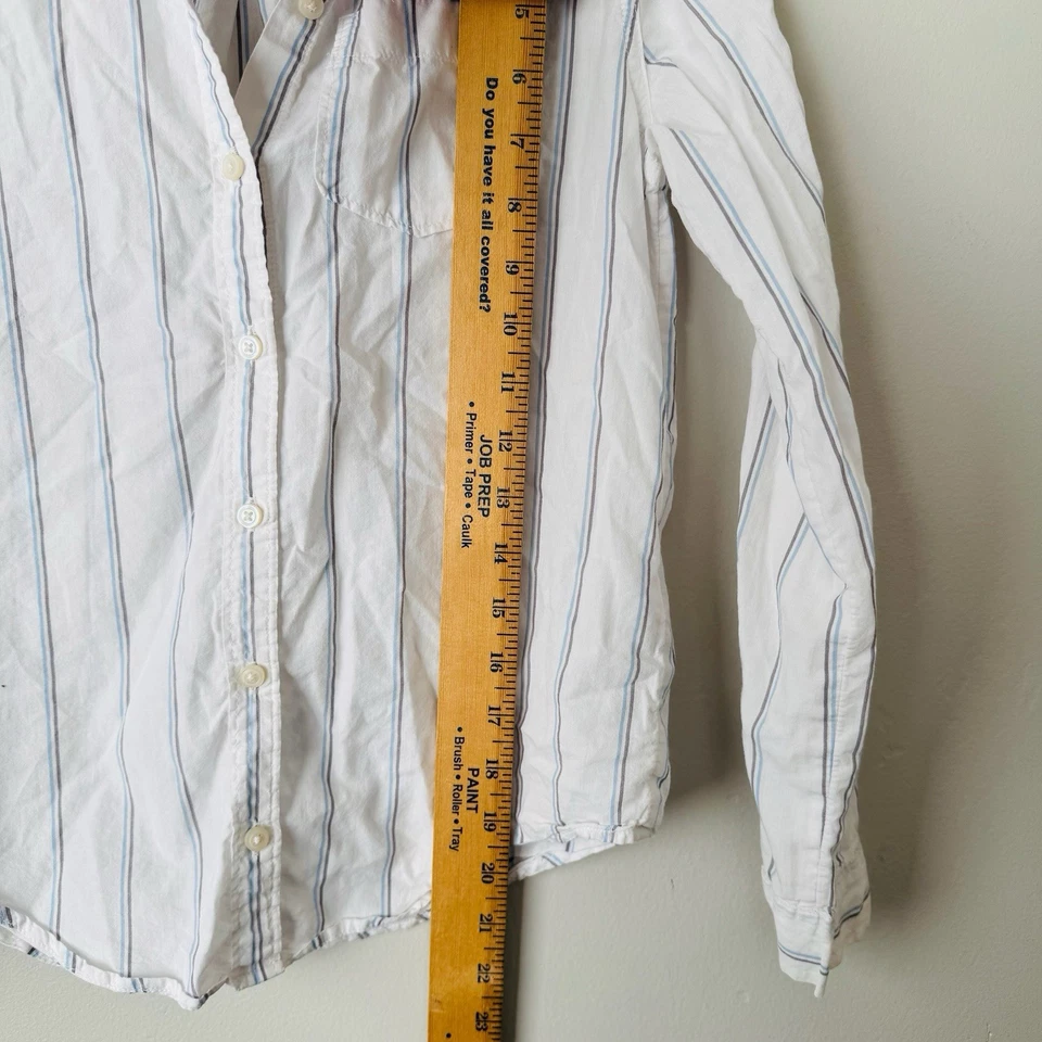 Abercrombie Kids White And Blue Striped Long Sleeve Button Up Shirt Girls 9/10 - Image 3 of 4
